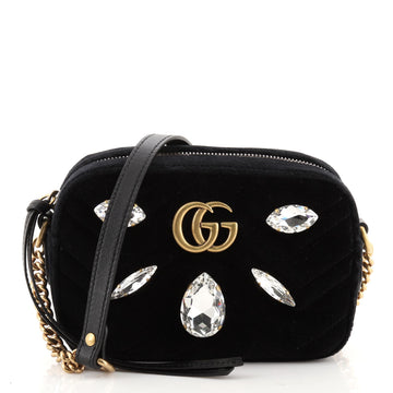 Gucci GG Marmont Shoulder Bag Crystal Embellished Matelasse Velvet Mini