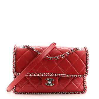 Chanel Crumpled Calfskin Leather Medium Running Chain Around Red