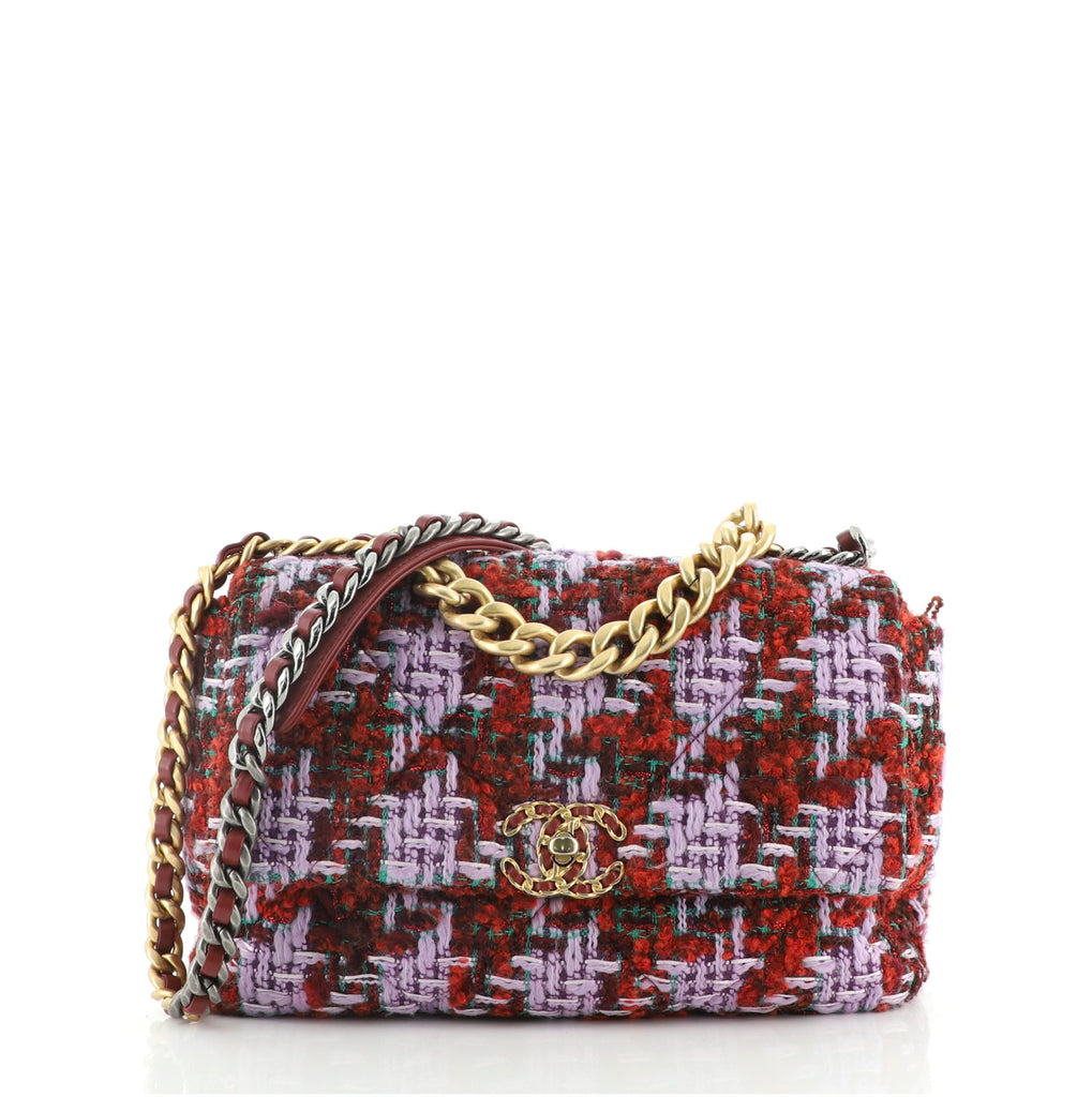 Chanel 19 Flap Bag Quilted Tweed Large Multicolor 754731