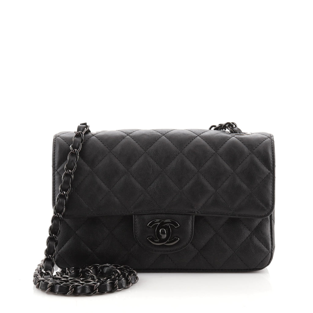 Chanel 17S So Black Mini Square Crumpled Quilted Calfskin