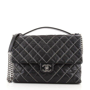 Chanel CC Top Handle Chain Flap Bag Chevron Stitched Calfskin Jumbo