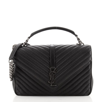 Saint Laurent Classic Monogram College Bag Matelasse Chevron Leather Large