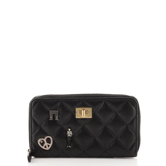 Chanel Lucky Charms Reissue 2.55 Zip Around Wallet Quilted Aged Calfskin Small
