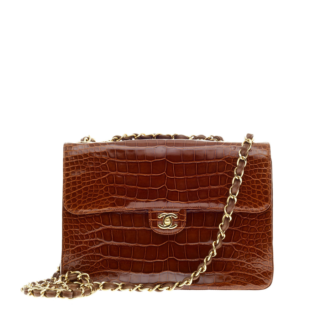 Buy Chanel Classic Flap Bag Crocodile Jumbo Brown 75602