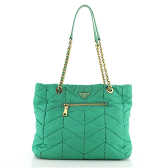 Prada Chain Front Zip Tote Quilted Tessuto Medium