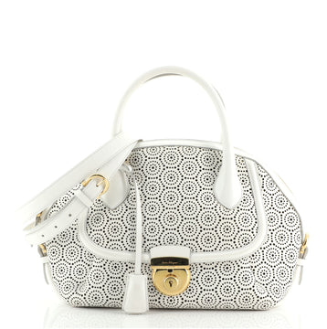 Salvatore Ferragamo Fiamma Satchel Laser Cut Leather Medium