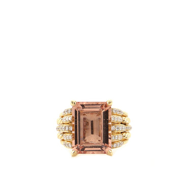 David Yurman Tides Statement Ring 18K Yellow Gold with Morganite and Diamonds 7mm