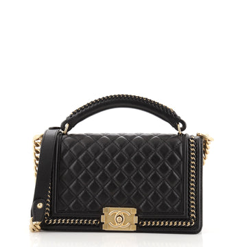 Chanel Chain Handle Boy Flap Bag Quilted Calfskin Old Medium