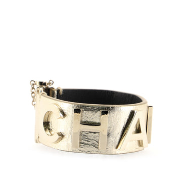 Chanel Logo Cuff Bracelet Leather with Metal