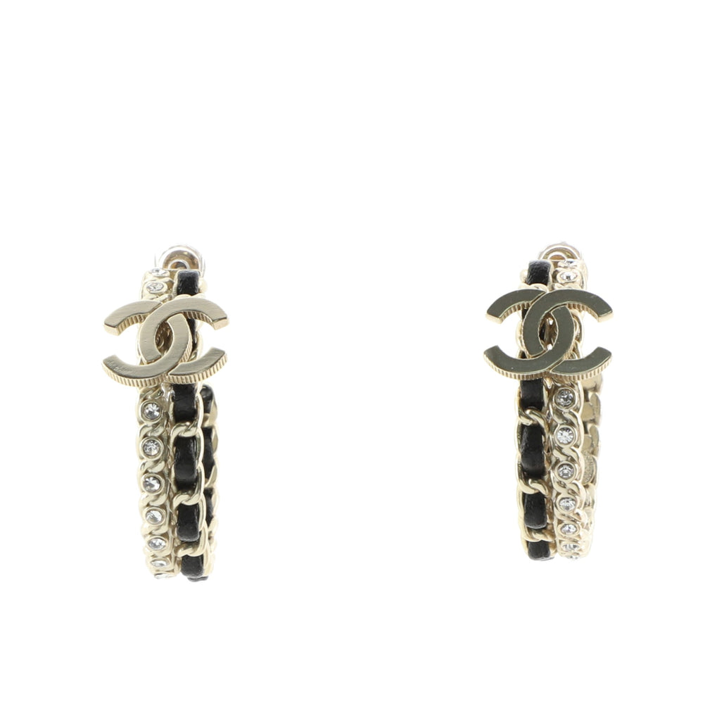 Chanel CC Chain-Link Hoop Earrings Metal with Leather and Crystal Gold  7568616