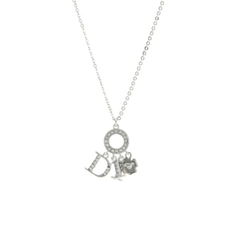 Christian Dior Clover Spellout Pendant Necklace Metal with Crystal