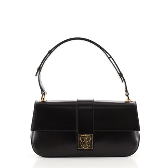 Salvatore Ferragamo Gancini Flip Lock Shoulder Bag Leather Medium