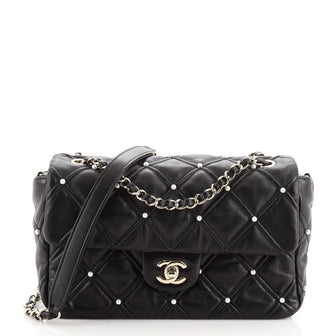 CC Flap Bag Pearl Studded Quilted Lambskin Medium