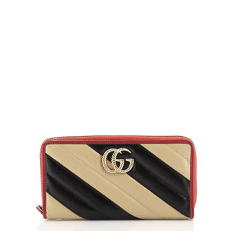 Gucci GG Marmont Zip Around Wallet Diagonal Quilted Leather