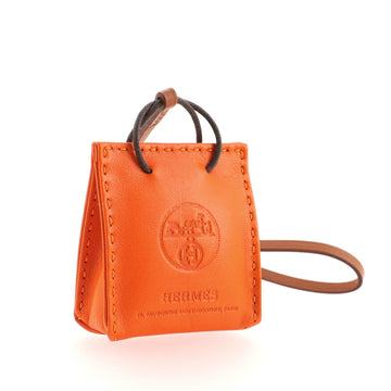 Hermes Orange Shopping Bag Charm Milo Lambskin and Swift