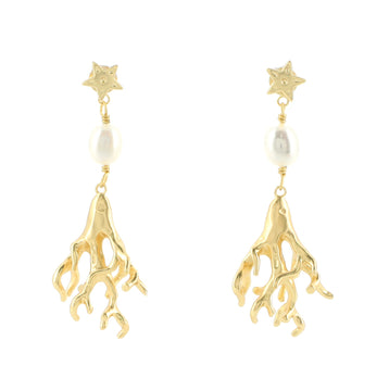 Christian Dior Corail Dangle Earrings Metal with Faux Pearl