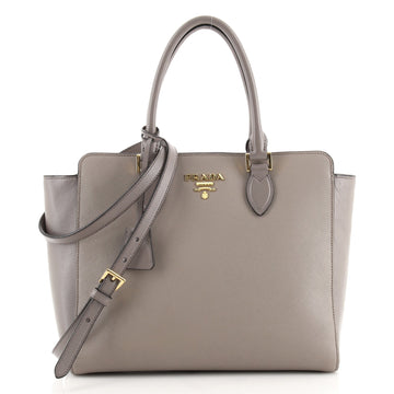 Prada Convertible Open Tote Vernice Saffiano with Soft Calf Small