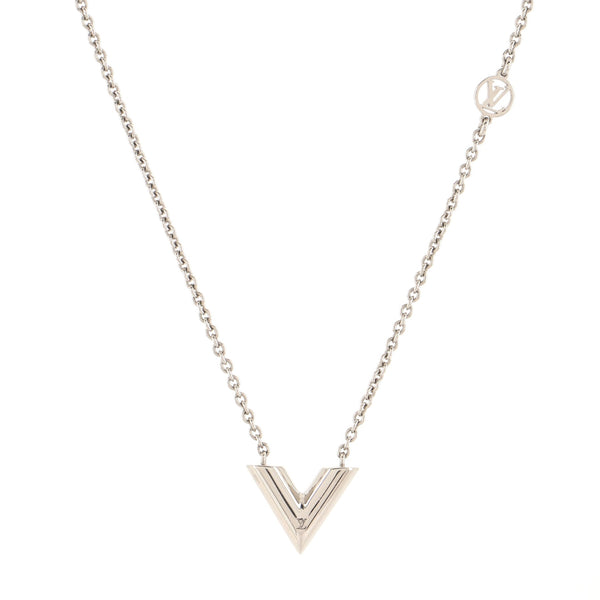 LOUIS VUITTON Metal Essential V Supple Necklace Silver 1267932