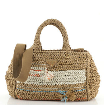 Prada Convertible Open Tote Woven Raffia Small