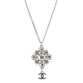 Chanel CC Drop Pendant Necklace Metal with Crystals