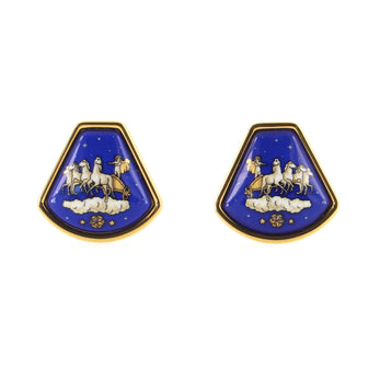 Hermes Vintage Clip-On Earrings Printed Enamel and Metal