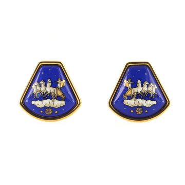 Hermes Vintage Clip-On Earrings Printed Enamel and Metal