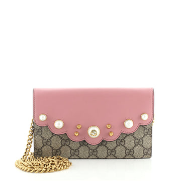 Gucci Pearly Wallet on Chain Coated Canvas with Leather Mini