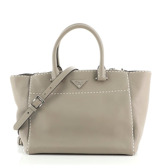 Prada Twin Pocket Tote Stitched City Calf Small