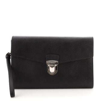 Prada Envelope Pushlock Wristlet Saffiano Leather Small