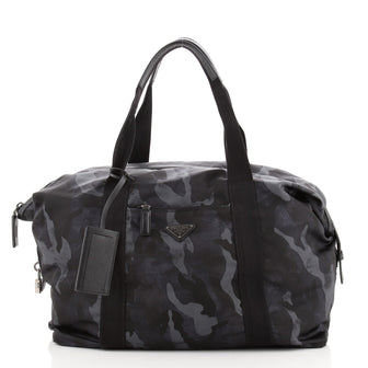 Prada Weekend Duffle Bag Printed Tessuto with Saffiano Large