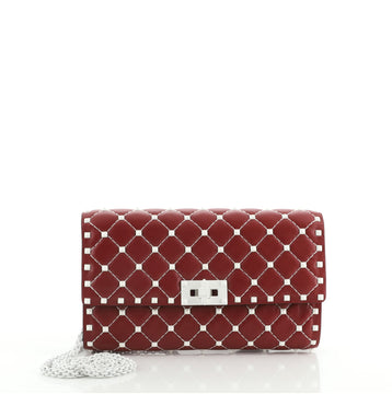 Valentino Free Rockstud Spike Wallet on Chain Quilted Leather Small