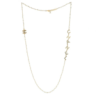 Chanel Logo Necklace Crystal Embellished Metal and Faux Pearls Long