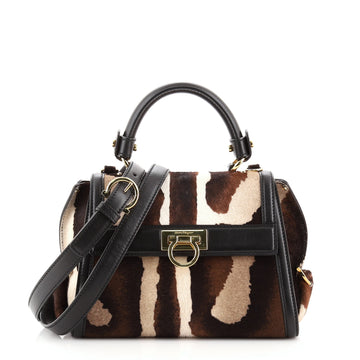Salvatore Ferragamo Sofia Satchel Printed Pony Hair Small