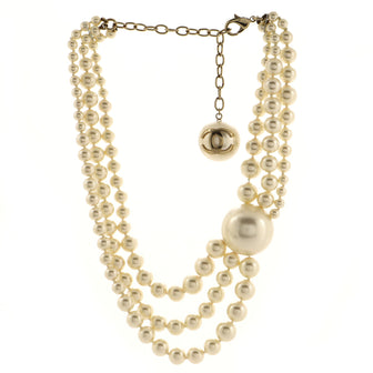 Chanel CC Orb Triple Strand Necklace Faux Pearls