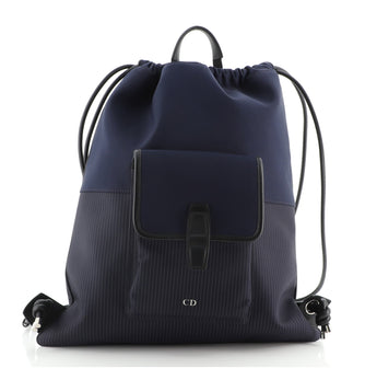 Christian Dior Homme Front Pocket Drawstring Backpack Striped Nylon Large