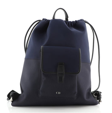 Christian Dior Homme Front Pocket Drawstring Backpack Striped Nylon Large