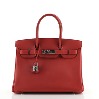 Hermes Birkin Handbag Red Epsom with Palladium Hardware 30