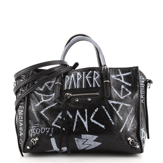Balenciaga Papier Graffiti A6 Zip Around Classic Studs Bag Leather