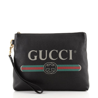 Gucci Logo Portfolio Pouch Printed Leather Medium