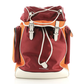 Burberry Double Pocket Drawstring Backpack Nylon with Leather Medium