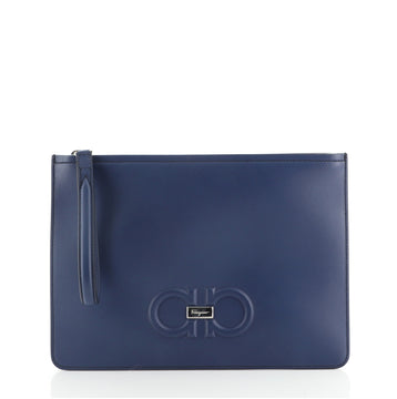 Salvatore Ferragamo Gancini Wristlet Clutch Leather with Embossed Detail Medium