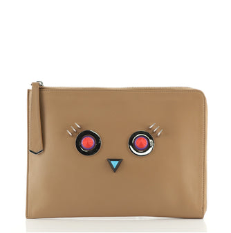 Fendi Faces Pouch Leather Medium