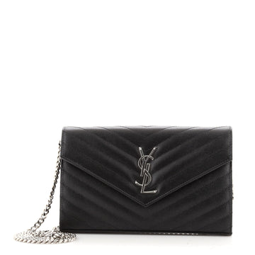 Saint Laurent Classic Monogram Wallet on Chain Matelasse Chevron Leather Medium