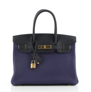 Hermes Touch Birkin Bag Blue Clemence with Blue Sombrero with Gold Hardware 30