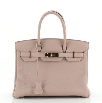 Hermes Birkin Handbag Pink Clemence with Gold Hardware 30