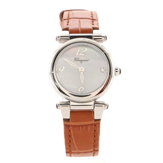 Salvatore Ferragamo Idillio Quartz Watch Stainless Steel and Crocodile with Mother of Pearl and Diamond Marker 25