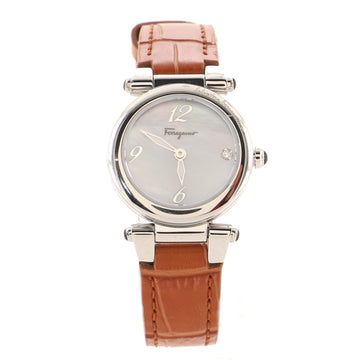 Salvatore Ferragamo Idillio Quartz Watch Stainless Steel and Crocodile with Mother of Pearl and Diamond Marker 25