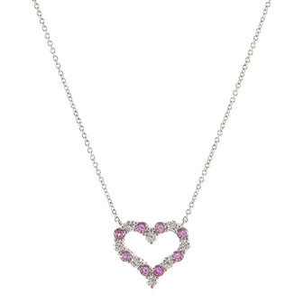 Tiffany & Co. Sentimental Heart Pendant Necklace Platinum with Diamonds and Pink Sapphires Mini