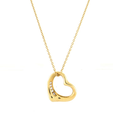 Tiffany & Co. Elsa Peretti Open Heart 5 Diamonds Pendant Necklace 18K Yellow Gold and Diamonds