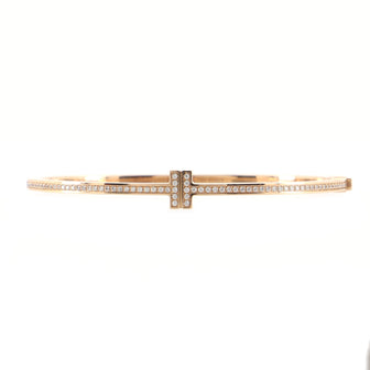Tiffany & Co. T Wire Hinged Bracelet 18K Rose Gold and Diamonds Medium